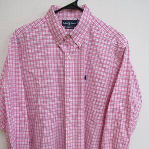 Ralph Lauren Classic Fit Pink Plaid Long Sleeve Button Down Shirt 16.5-32/33